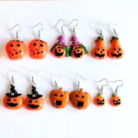 Resin Zinc Alloy Earring, with Zinc Alloy, Pumpkin, Halloween Jewelry Gift & for woman 