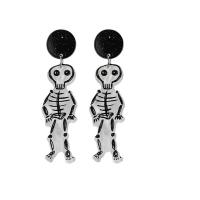 Acrylic Drop Earring, with Zinc Alloy, Halloween Jewelry Gift & for woman, white and black 