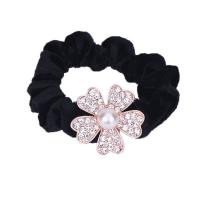 Ponytail Holder, Zinc Alloy, with Velveteen, rose gold color plated & for woman & with rhinestone, black 