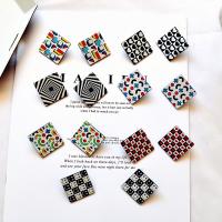 Acrylic Stud Earring, with Zinc Alloy, Square & for woman & leopard pattern 40mm 