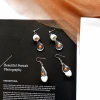 Resin Zinc Alloy Earring, with Zinc Alloy & Acrylic, egg, for woman, white, 40mm 