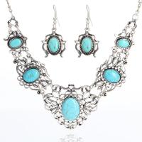 Turquoise Jewelry Sets, Zinc Alloy, earring & necklace, with turquoise, 2 pieces & for woman, turquoise blue Approx 21.65 Inch 