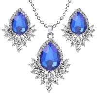 Crystal Jewelry Sets, Zinc Alloy, Stud Earring & necklace, with Crystal, Teardrop, plated, 2 pieces & for woman & with rhinestone Approx 19.29 Inch 