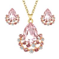 Crystal Jewelry Sets, Zinc Alloy, Stud Earring & necklace, with Crystal, Teardrop, 2 pieces & for woman & with rhinestone Approx 21.65 Inch 