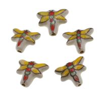 Tierische Porzellan Perlen, Libelle, DIY, gelb, 16x19x7mm, 100PCs/Tasche, verkauft von Tasche
