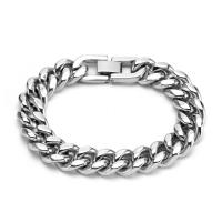 Titanium Steel Bracelet & Bangle, plated, curb chain & for man, silver color, 12mm Approx 18 cm 