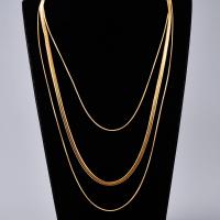 Fashion Multi Layer Necklace, 316L Stainless Steel, with 6cm extender chain, gold color plated, three layers & herringbone chain & for woman, golden Approx 46 cm 