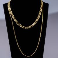 Fashion Multi Layer Necklace, 316L Stainless Steel, gold color plated, Double Layer & curb chain & for woman, golden Approx 45 cm 