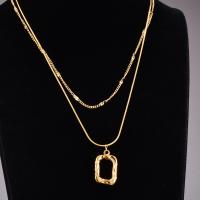 Fashion Multi Layer Necklace, 316L Stainless Steel, with 6cm extender chain, Geometrical Pattern, gold color plated, Double Layer & oval chain & for woman, golden Approx 46 cm 