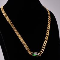 Stainless Steel Jewelry Necklace, 316L Stainless Steel, with Resin Rhinestone, gold color plated, curb chain & for woman, golden Approx 45 