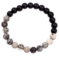 Gemstone Bracelets, Natural Stone, with Zinc Alloy, Round, handmade, Unisex, mixed colors cm 