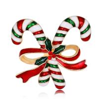 Christmas Jewelry Brooch , Zinc Alloy, Christmas Candy Cane, gold color plated, enamel & with rhinestone 
