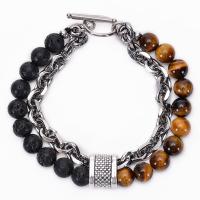 Bracelets en pierres précieuses, pierre gemme, avec acier inoxydable, différents matériaux pour le choix & unisexe, plus de couleurs à choisir Environ 7.5 pouce, Vendu par PC
