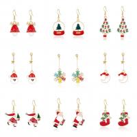 Christmas Earrings, Zinc Alloy, Christmas Candy Cane, gold color plated, Christmas Design & for woman & enamel & with rhinestone 