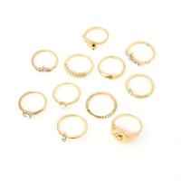 Zink-Legierung Ring Set, Zinklegierung, goldfarben plattiert, 11 Stück & Einstellbar & für Frau & mit Strass, 16mm,17mm, verkauft von setzen