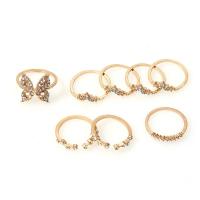 Zinc Set anillo de aleación, aleación de zinc, chapado en color dorado, 8 piezas & para mujer & con diamantes de imitación, 15mm,16mm, Vendido por Set