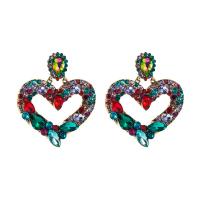 Glass Zinc Alloy Earring, with Glass, plated, for woman & enamel & with rhinestone & hollow 