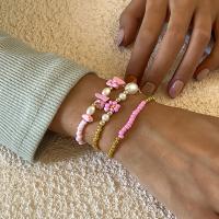 Glass Seed Beads Bracelets, Seedbead, with Plastic Pearl, three pieces & for woman, pink Inch 