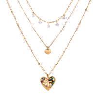 Shell Zinc Alloy Necklace, with Abalone Shell, Heart, KC gold color plated, multilayer & micro pave cubic zirconia & for woman Approx 19.69 Inch 