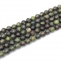 Dragon+Blut+Stein Perle, rund, poliert, DIY, gemischte Farben, Länge:38 cm, verkauft von Strang