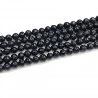 Blaue Goldstein Perlen, blauer Goldsand, rund, poliert, DIY, blau, Länge:38 cm, verkauft von Strang
