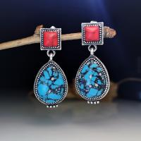 Turquoise Zinc Alloy Earring, with turquoise, Teardrop, plated, fashion jewelry & for woman 