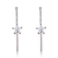 Cubic Zirconia Micro Pave Brass Earring, Star, silver color plated, fashion jewelry & micro pave cubic zirconia & for woman, silver color, nickel, lead & cadmium free 