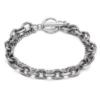 Stainless Steel Bracelet, silver color plated, Double Layer & for man, silver color 