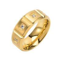 Titanium Steel Finger Ring, 18K gold plated & for man & with rhinestone 8mm 