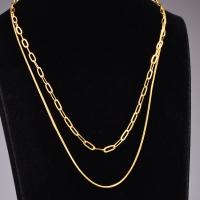 Stainless Steel Chain Necklace, 316L Stainless Steel, with 6cm extender chain, gold color plated, Double Layer & herringbone chain & for woman, golden Approx 42 cm 