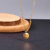 Stainless Steel Jewelry Necklace, 316L Stainless Steel, with 5cm extender chain, Smiling Face, gold color plated, round link chain & for woman, golden Approx 43 cm 