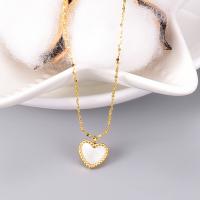 Stainless Steel Jewelry Necklace, 316L Stainless Steel, with White Shell, with 6cm extender chain, Heart, gold color plated, rope chain & for woman, golden Approx 40 