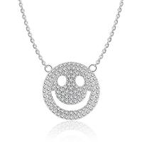 Cubic Zircon Micro Pave Brass Necklace, with Cubic Zirconia, with 5cm extender chain, Smiling Face, silver color plated, oval chain & for woman, silver color Approx 40 