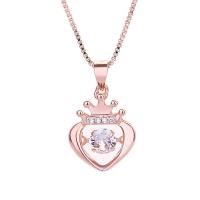 Brass Cubic Zirconia Necklace, with Cubic Zirconia, with 5cm extender chain, Crown, plated, box chain & for woman Approx 40 cm 