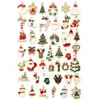 Рожденственские подвески из цинкового сплава, цинковый сплав, плакирован золотом, Рождественский дизайн & эмаль & со стразами, разноцветный, 12-30mm, 45ПК/указан, продается указан