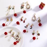 Christmas Earrings, Zinc Alloy, with Plastic Pearl, gold color plated, Christmas Design & for woman & enamel 