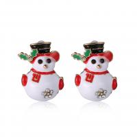 Christmas Earrings, Zinc Alloy, gold color plated, Christmas Design & for woman & enamel & with rhinestone, multi-colored 