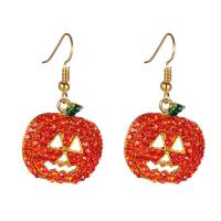 Zinc Alloy Rhinestone Drop Earring, Pumpkin, gold color plated, Halloween Design & for woman & with rhinestone, reddish orange 