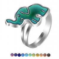 Mood Finger Ring, Zinc Alloy, Elephant, epoxy gel, Adjustable & for children & change their color according to the temperature, mixed colors, 17mm 