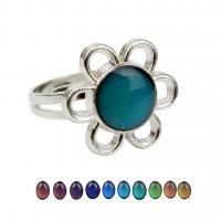 Mood Finger Ring, Zinc Alloy, with Glass, Flower, plated, Adjustable & for woman & change their color according to the temperature, mixed colors, 17mm 