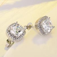 Cubic Zircon Brass Earring, polished, for woman & with cubic zirconia, silver color, 10mm 