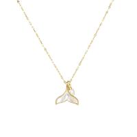 Titanium Steel Jewelry Necklace, with White Shell & Plastic Pearl, with 6cm extender chain, Mermaid tail, gold color plated, oval chain & for woman, golden Approx 39 cm 