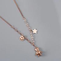 Stainless Steel Jewelry Necklace, 316L Stainless Steel, Bear, rose gold color plated, round link chain & for woman, rose gold color Approx 46 cm 