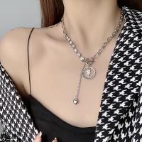 Rhinestone Zinc Alloy Necklace, with Rhinestone, Coin, plated, Unisex Approx 42 cm 