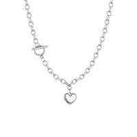 Titanium Steel Jewelry Necklace, Heart, silver color plated, oval chain & for woman, silver color Approx 46 cm 