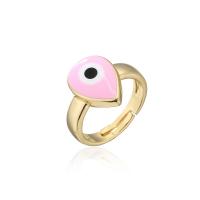 Brass Cuff Finger Ring, Teardrop, 18K gold plated, Adjustable & evil eye pattern & for woman & enamel 