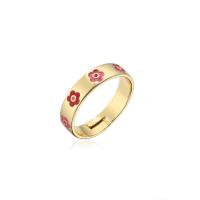 Brass Open Finger Ring, 18K gold plated, Adjustable & with flower pattern & for woman & enamel 18mm 
