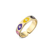 Brass Cuff Finger Ring, 18K gold plated, Adjustable & evil eye pattern & for woman & enamel, multi-colored 