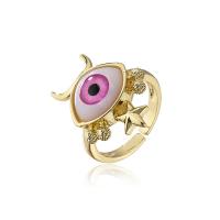 Brass Finger Ring, with Plastic, Evil Eye, 18K gold plated, Adjustable & for woman 18mm 