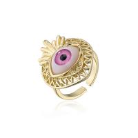 Evil Eye Jewelry Finger Ring, Brass, with Plastic, 18K gold plated, Adjustable & for woman 